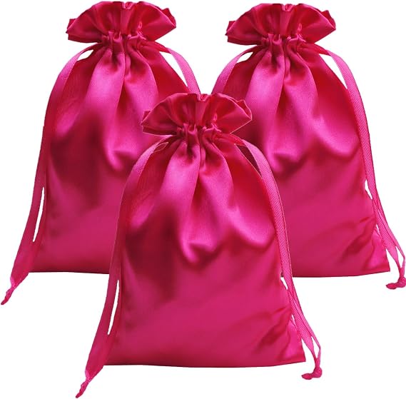 Gbateri 50 PCS 4" x 6" Satin Pouch Wedding Favor Drawstring Bags - Jewelry Pouches - Fabric Gift Candy Bags for Valentine's Day, Birthday (Hot Pink)
