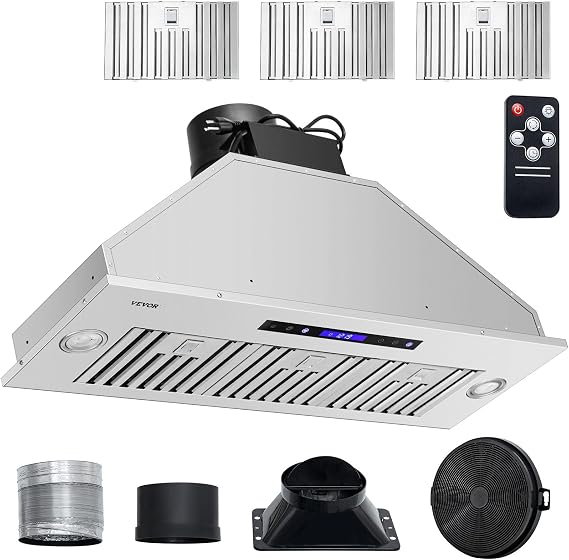 VEVOR Insert Range Hood, 900CFM 4-Speed, 36 Inch Stainless Steel Built-in Kitchen Vent with Touch & Remote Control LED Lights Baffle Filters, Ducted/Ductless Convertible, ETL Listed... | Stainless Steel with Touch & Remote Control, LED Lights, Baffle Filters, Ducted/Ductless Convertible, Low Noise, ETL Listed