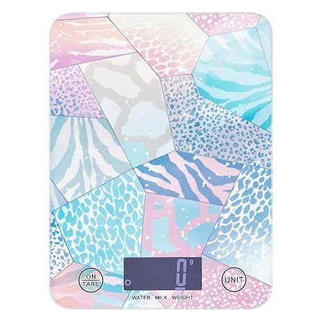 Pink Blue Marble Leopard Print Waterproof Digital Scale for Food 11lb/0.18oz, 5kg/5g Kitchen Supplies Scale with 4 Unit for Baking Espresso Baking bascula para cocina