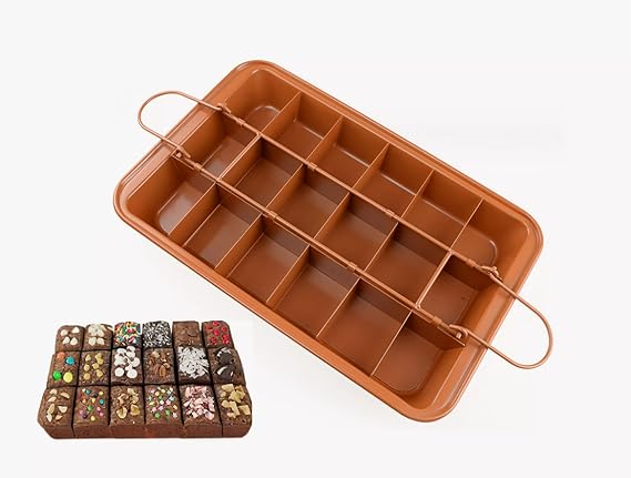 KNC Brownie Pan with Dividers and Removable Bottom,Non-Stick Carbon Steel Cake Pans for Oven Baking, 18 Pre Cut Square Molds for Cake Muffin Cupcake Crispy