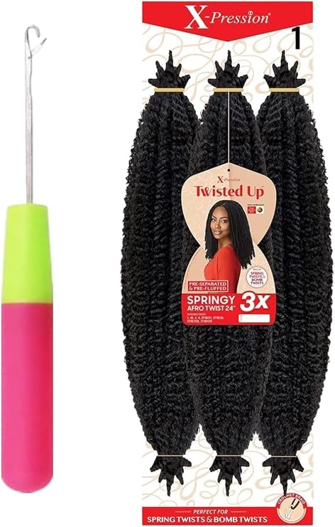 Outre X-Pression Twisted Up 3X Springy Afro Twist Crochet Braids 24 (1(1PACK+HOOK))