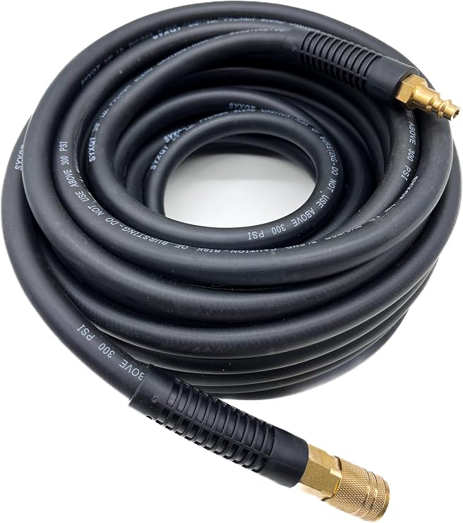 Hybrid Air Hose 3/8-Inch x 50FT,Air Compressor Hose 300 PSI Heavy Duty,Lightweight,Kink Resistant,All-Weather Flexibility with 1/4-Inch Industrial Air Fittings and Bend Restrictors,Black