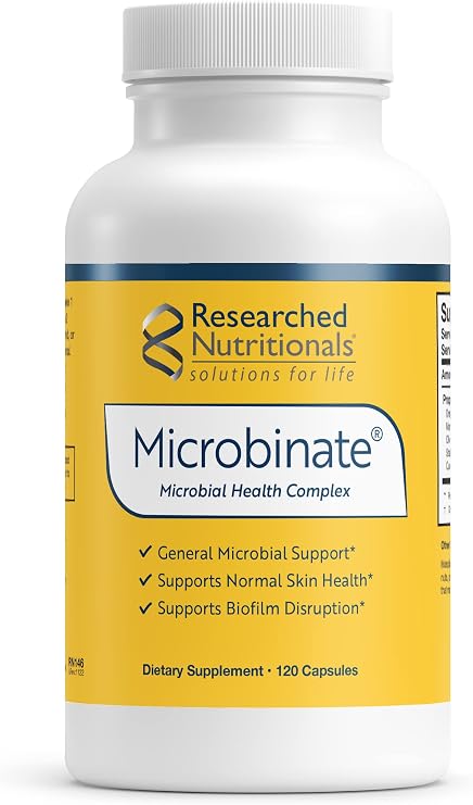 Researched Nutritionals Microbinate - Microbial Health Complex - Promotes Healthy Inflammation Response, Biofilm Disruption & Immune Support - Olive Leaf, Oregano & Turmeric Extract (120 Capsules)