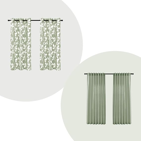 XTMYI Sage Green Linen Curtains 63 Inch Length Bundle with 63 Inch Sage Green Ivy Leaf Boho Curtains Add Aesthetic for Bedroom Decor