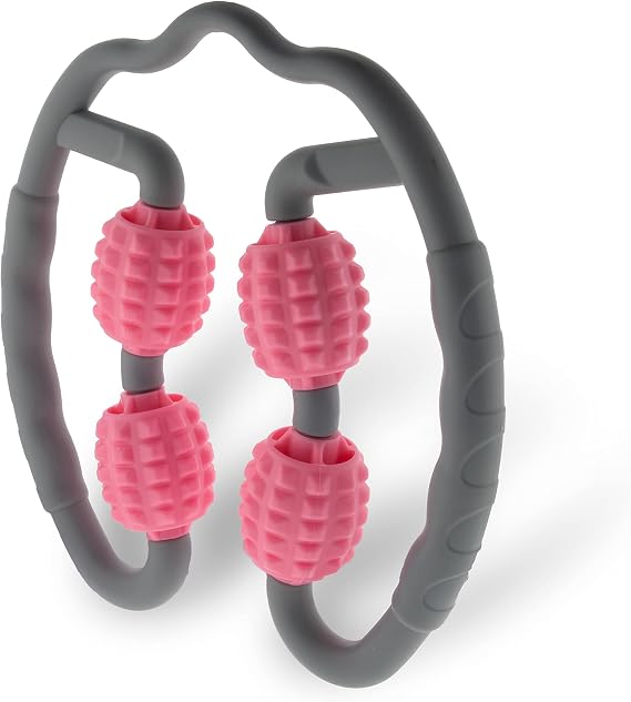 5 STAR SUPER DEALS Quad Roller Massage Stick- U Shaped 360 Deep Massage Ball Tool to Relieve Arm, Leg, Neck Muscle Soreness Stiffness and Tight Muscles (Pink)