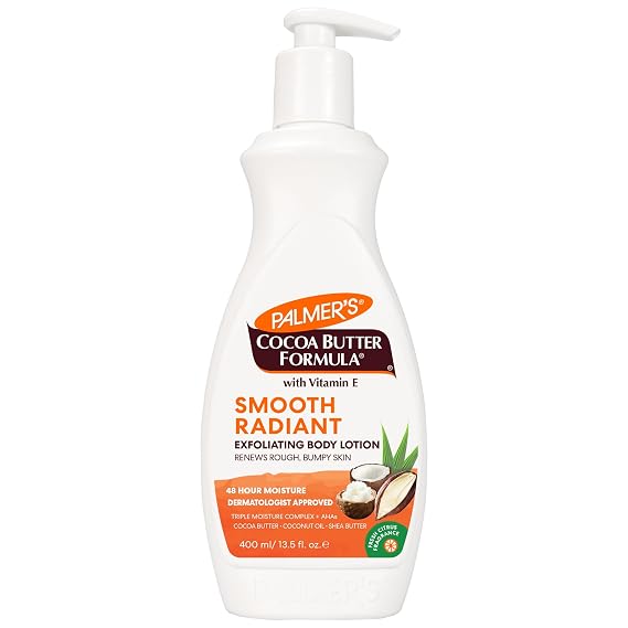 Palmer's Cocoa Butter Smooth Radiant Exfoliating Body Lotion (13.5oz) | Renews Rough & Bumpy Skin, Triple Blend of Radiance Activating Moisturizers + AHAs to Exfoliate, Soften Skin, 48hr Moisture