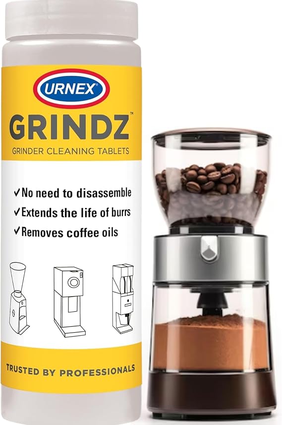 Urnex Grindz Professional Coffee Grinder Cleaning Tablets - 430 Grams - All Natural Food Safe Gluten Free - Cleans Burr and Casing - Help Extend Life of Your Grinder