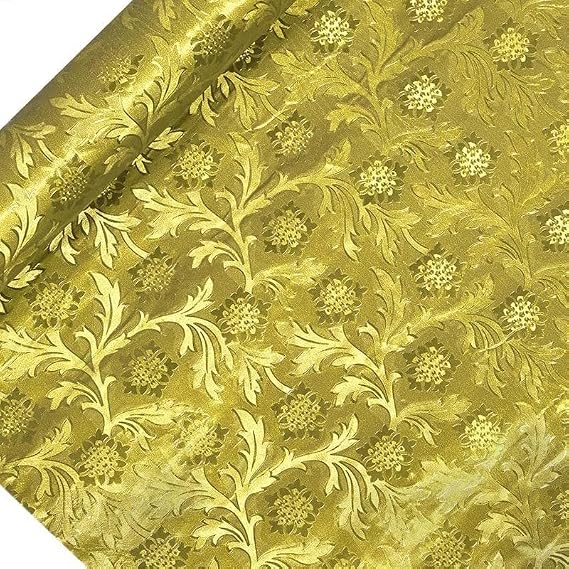 Paper Mart Gold Floral Foil, 20 Inches by 10 Yards, Poly Lined, Embossed Flower Wrapping Paper for Bouquets, Plants, and Decor