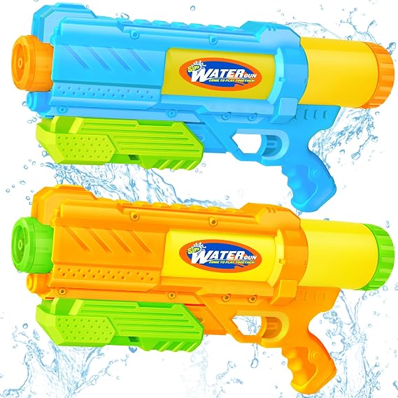 Super Water Gun for Kids Adults: 2 Pack Squirt Blasters 1200cc Water Gun Soaker with Impressive Range - Ideal Toys for Kids Summer Outdoor Swimming Pool Beach Sand Water Fighting Fun - Orange Green
