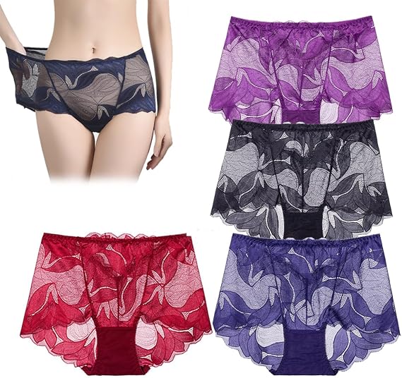 4 Pcs Ladies Silk Lace Handmade Underwear Pack, Ladies Silk Lace Handmade Panties, Sexy Underwear for Women
