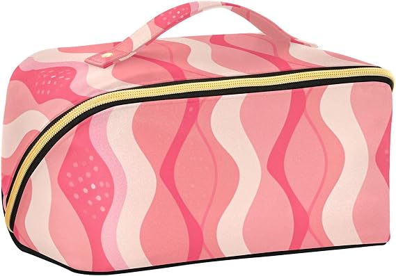 Wave Magenta Cosmetics Bag with dividers Essentials Make Up Bags For Women with Compartments & Handle