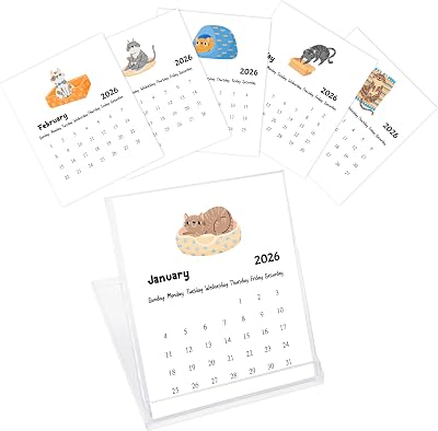 Small Desk Calendar 2026, January 2026 to December 2026, Cute Kitten Calendar, Desk Calendar With CD Case Stand, Office Decor, Christmas Gifts for Friends Coworkers-05