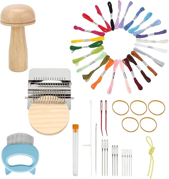 FMTYAOIU Darning Mushroom for Socks 14 Hooks Small Weaving Darner Loom with 9 Pcs Large Eye Needles Speedweve Style Complete Mending Kit Ideal for DIY Home Sewing Projects