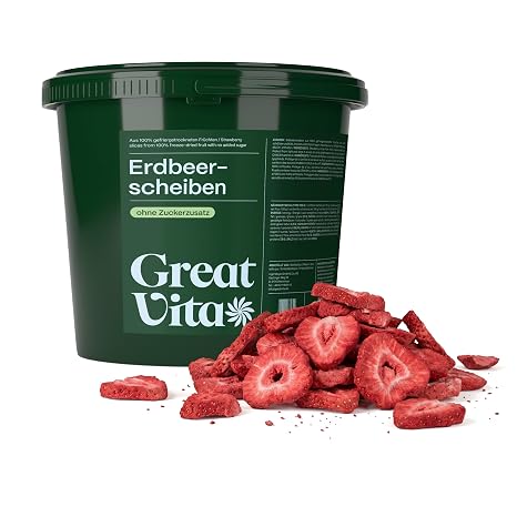 GreatVita Freeze-Dried Strawberries 400 g - Crispy Strawberry Slices without Added Sugar - Freeze-Dried Strawberries - Snack & Topping for Cereal Yoghurt & Smoothies