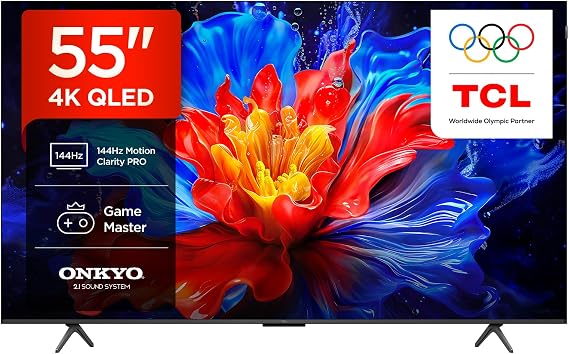 TCL 55P8K 55 Inch QLED 4K HDR UHD TV Smart Google TV (Dolby Vision & Atmos 144Hz Motion Clarity Pro FreeSync Onkyo 2.1 Sound Voice Control Compatible with Google Assistant Google Cast) [Energy Class E]