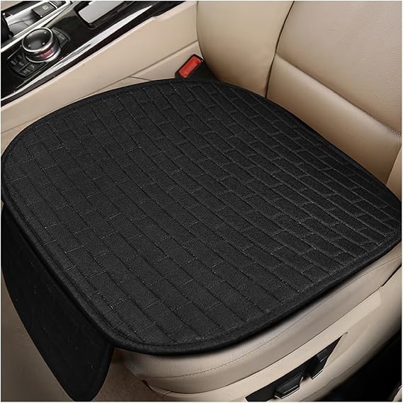 Car Seat Cover for Front Seats, Comfortable Linen Seats Cushion Pad Mat with Storage Pockets, Anti-Slip Breathable Bottom Front Seat Cover Protector for SUV Truck Van (Black)