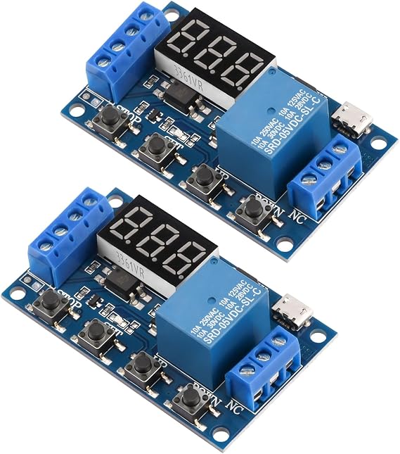 2pcs 5V Micro USB Timer Relay DC 6-30V Programmable Cycle Delay Timer Switch Module with Digital LED Display