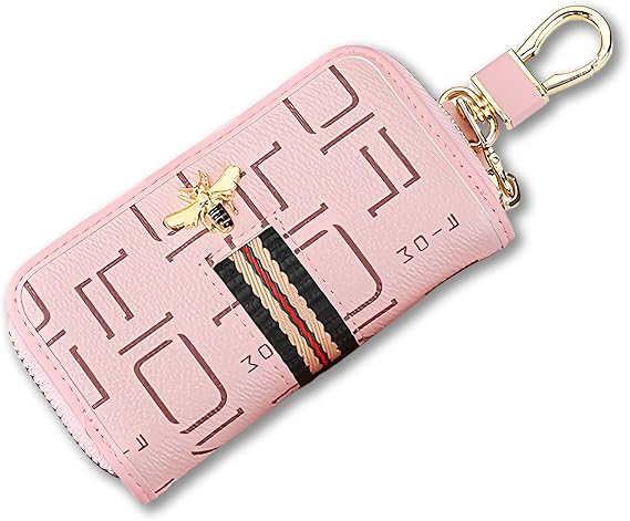 Car Key Pouch Universal Carbon Fibre Print Zipper Car Key Case Transparent Window Car Key Holder with Metal Hook for Men Women