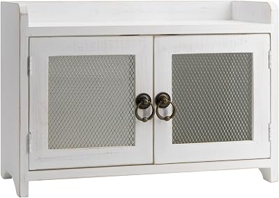 COLLECTIVE HOME - Storage Cabinet, Mini Countertop Cabinet, Wood Organizer for Kitchen Living Room Bedroom Bathroom Office with Magnetic Door, 14.5 x 6.5 x 10 White, Wire Netting