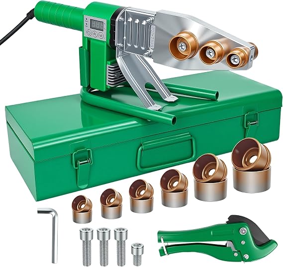 2000W Plastic Pipe Welder with Digital Display, Hot Melt Tool for PP/PPR/PE/PB/PERT Pipes, 0.79/0.98/1.26/1.57/1.97/2.46 in Die Heads, Temp Control for Stable & Durable Plumbing Connectio