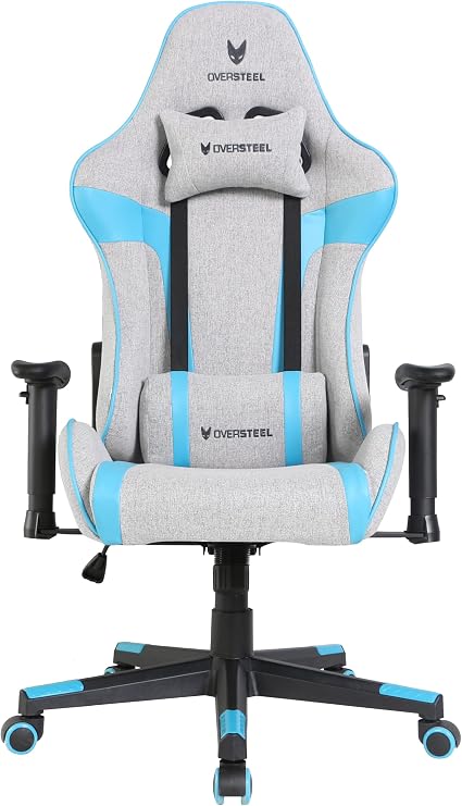 Oversteel - ULTIMET Professional Gaming Chair, Breathable Fabric, 2D Armrests, Height Adjustable, 180° Reclining Backrest, Gas Piston Class 3, Up to 120Kg, Gray/Blue