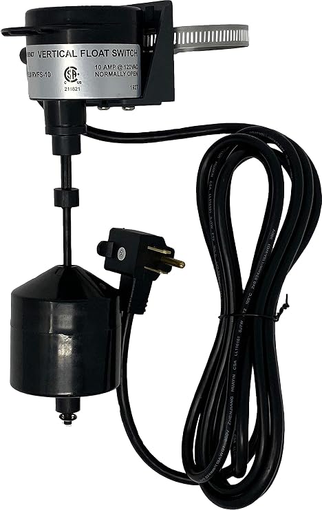PumpSpy Vertical Sump Pump Float Switch, Universal Replacement, 10' Cord