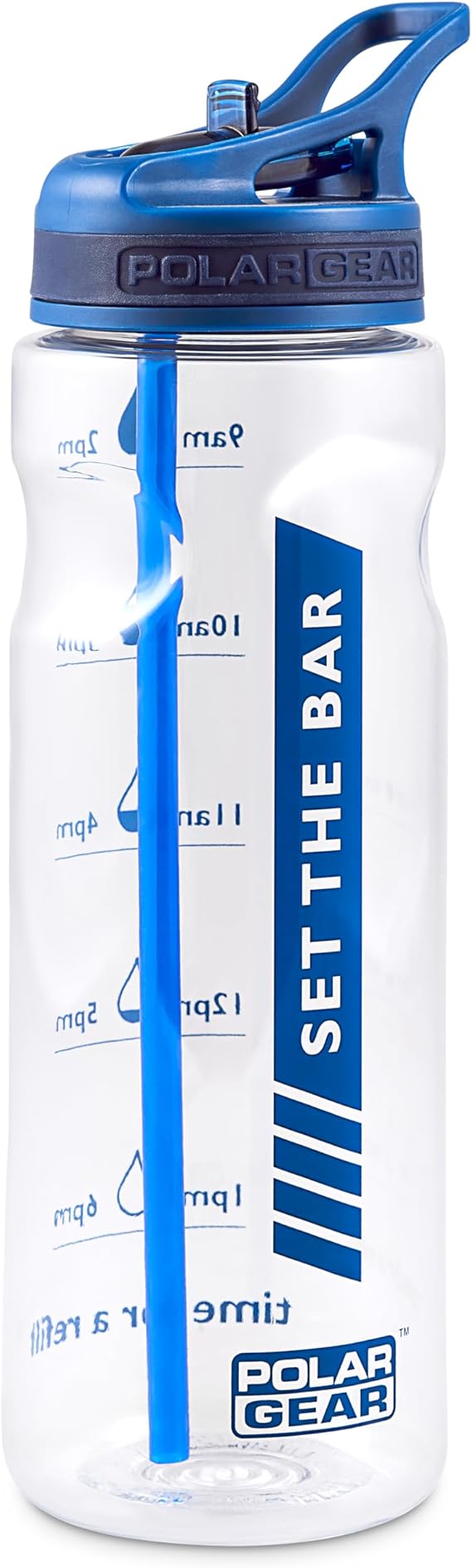 Polar Gear 750ml Tracker Water Bottle With Straw - BPA-Free & Reusable With Time Markings – Perfect for Running Gym, Cycling & Work, Navy