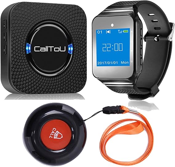 CallToU Wireless Caregiver Pager Call Button Nurse Alert System Vibration Pager for HomeElderlyPatient 1 Wrist Pager 1 Plugin Receivers 1 Waterproof Transmitter