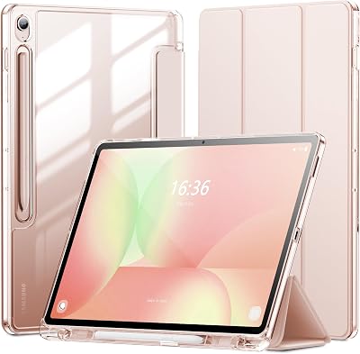 INFILAND for Galaxy Tab S10 FE Plus Case 2025 13.1 Inch Slim Tri-fold Clear Protective Case Cover with S Pen Holder for Samsung Galaxy Tablet S10 FE Rose Gold