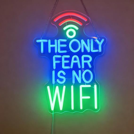 Gaming Neon Sign, Led USB Dimmable Game Signs for Game Zone Video Room Man Cave Party Bar Boy Bedroom Wall Decor, Lightup Neon Light Sign Christmas Birthday Gift(The Only Fear Is No WIFI)