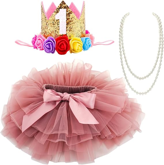 BGFKS Baby Girls Soft Tutu Skirt with Diaper Cover,1st Birthday Party Tutu Skirt Sets