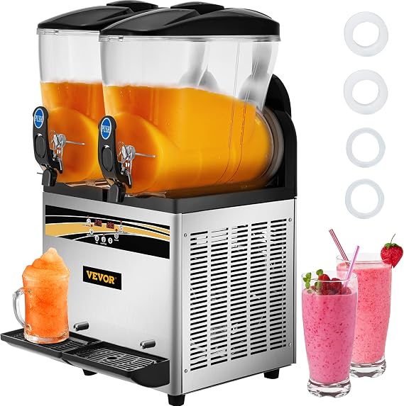 VEVOR Commercial Slushy Machine, 15Lx2 Tank Margarita Maker, 1000W Stainless Steel Smoothie Frozen Drink Maker for Supermarkets Cafes Restaurants Bars Home Use