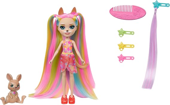 Enchantimals Dolls Sunshine Beach Deluxe Hair Doll and Animal Lover Small Doll with Removable Skirt and Accessories Gifts for Kids HTJ70