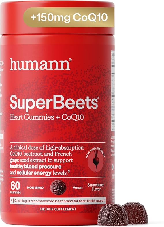 Humann SuperBeets 5-in-1 Heart Gummies + 3X Absorption 150mg CoQ10, 60 Ct