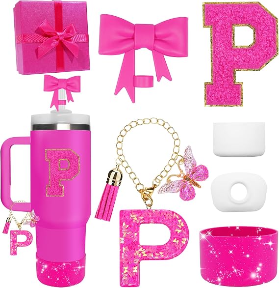 Accessories Set for Stanley Cup Accessories - Gift Box Contain Straw Topper, Sillicone Boot, Letter Stickers and Pendants,Spill Stopper Set