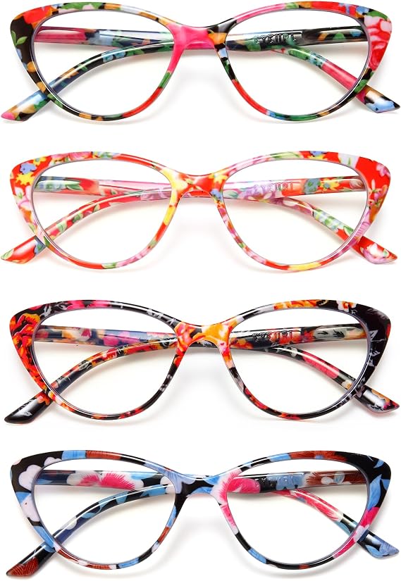 EYEURL Cat Eye Reading Glasses for Women 4-Pack Blue Light Glasses
