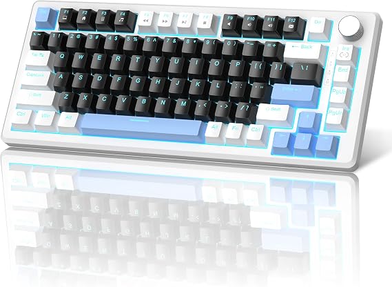 MageGee 75% Mechanical Gaming Keyboard, Compact Blue Backlit Wired Gaming Keyboards with Black Switches, EVA Foam, Knob Control, STAR75 Portable NKRO PC Gaming Keyboard - Black & Blue