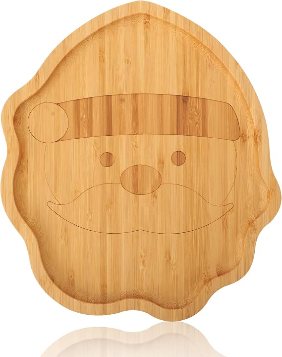 TJ POP Christmas Bamboo Serving Platter - Santa Face Decorative Tray Candy Snack Board, Natural Wooden Serving Tray Cute Charcuterie Board for Cheese, Cookies, Fruits & Holiday Party (10 x 9)