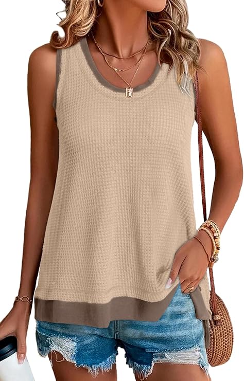 BLENCOT Tank Tops for Women Summer Boho Sleeveless Waffle Knit Shirts