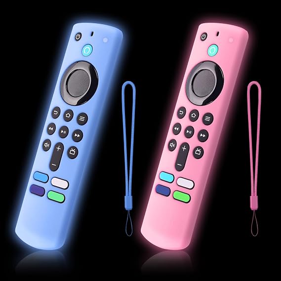 2-Pack Remote Cover for Streaming Stick 3rd Gen, 4K 2021, Glow Blue & Pink