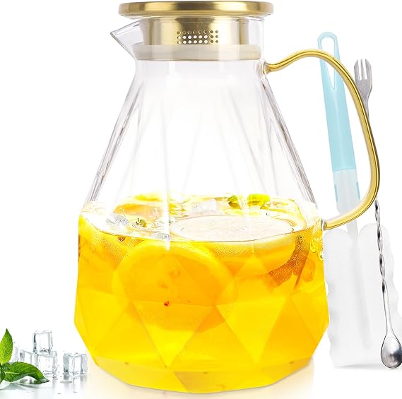 Glass Pitcher, 3 Liter Water Pitcher With Lid