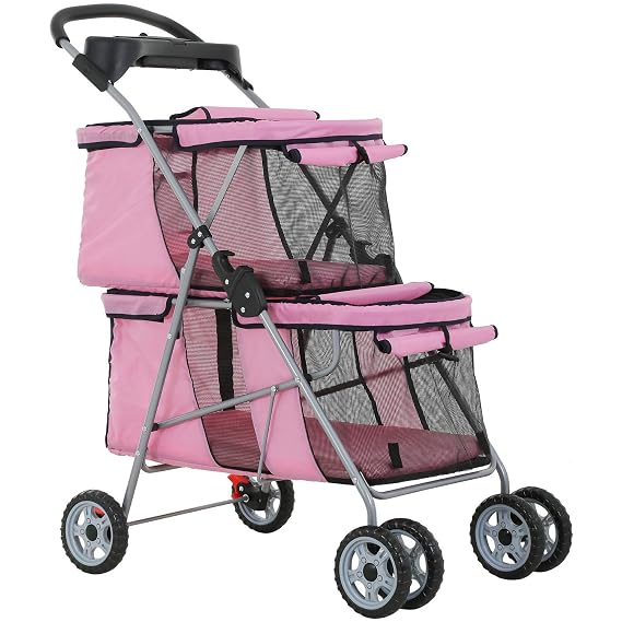 BestPet | 4-Wheel Pet Stroller | Pink | Foldable Dog & Cat Stroller