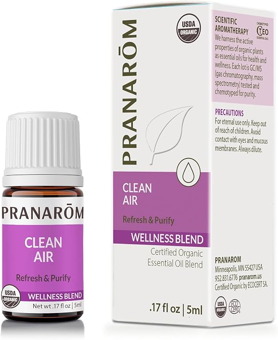 Pranarom - Clean Air Wellness Blend 5ml - Diffusing for Relaxation Ambiance - 100% Pure Organic Oils - Natural Air Freshener, Therapeutic Air Purification, Easy Diffuser Use
