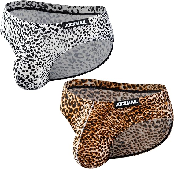 JOCKMAIL 2PCS/Pack Men's Leopard Print Underwear Briefs Sexy Comfort Soft Stretch Classic Fit Serpentine Briefs