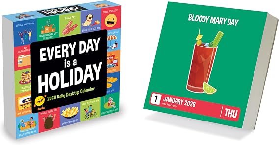 TF Publishing 2026 Every Days a Holiday Daily Desktop Calendar - Small Desk Calendar 2026 with Full-Color Tear-Off Pages, Fun Daily Holiday Facts & Stand-Up Easel for Home or Office - 5.25in x 5.25in