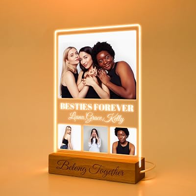 Unique Gifts for Best Friend Men Women, Customized LED with Photos for Couple Boyfriend Girlfriend, Custom Picture Plague Birthday Gifts for Her Him Friends Anniversary