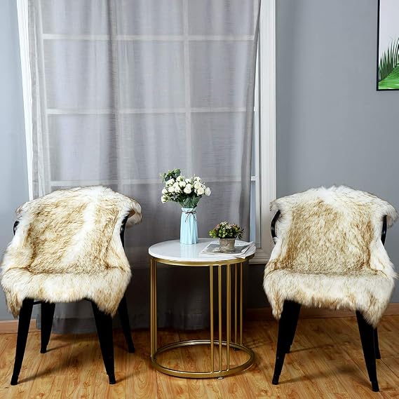 Carvapet 2pc Faux Sheepskin Rug Set - 2x3ft Luxury Fluffy Chair Cover Mats