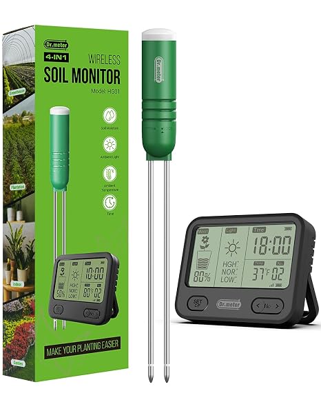 Dr.meter 4-in-1 Soil Moisture Meter 300ft Wireless Soil Tester Sensor