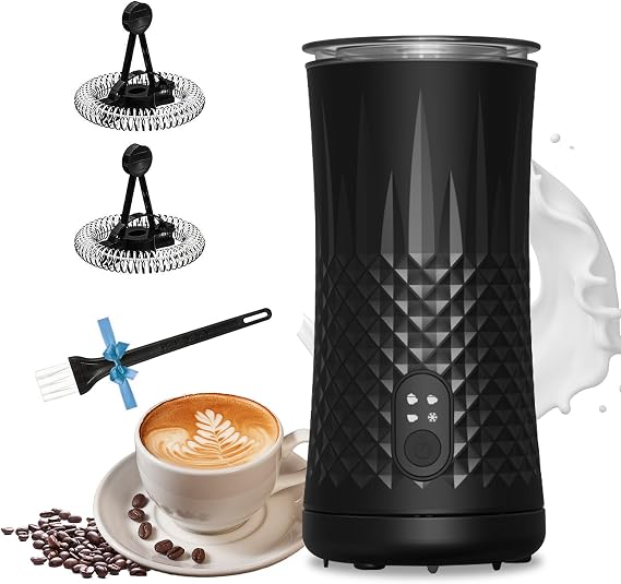 VRORFUN Electric Milk Frother and Steamer, 4-in-1 Automatic Milk Frother and Warmer Heater, Hot and Cold Milk Foam Maker for Coffee, Latte, Cappuccino Silent Operation, Black
