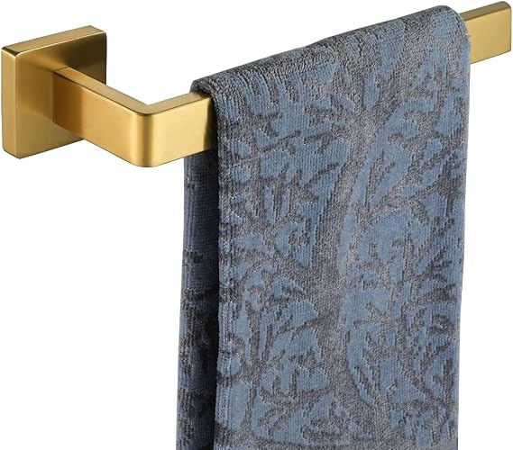 JQK Hand Towel Holder Towel Ring Gold, Thicken 0.8mm 304 Stainless Steel Bathroom Hand Towel Bar, 9 Inch Wall Mount Towel Rack Hanger, Brushed Gold, THH250L9-BG